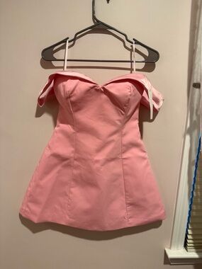 American Threads Pink Off-Shoulder Mini Dress